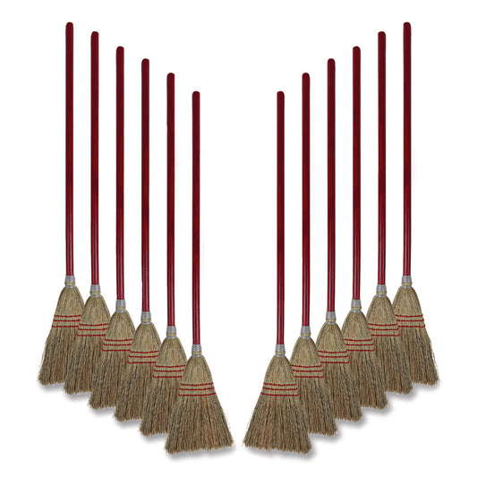 BWK951TCT Corn Fiber Lobby/toy Broom, Corn Fiber Bristles, 39" Overall Length, Red, 12/carton