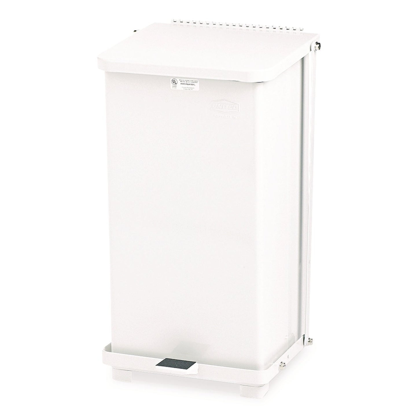 RCPST12EPLWH Defenders Heavy-Duty Steel Step Can, 6.5 gal, Steel, White RUBBERMAID COMMERCIAL PROD.