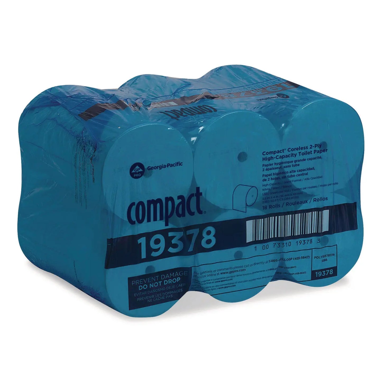 GPC19378 Compact Coreless Bath Tissue, Septic Safe, 2-Ply, White, 1,500 Sheets/Roll, 18 Rolls/Carton Georgia Pacific Professional