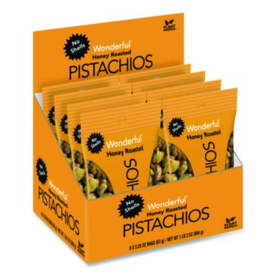 WONPAR91086 No Shells Honey Roasted Pistachios, 2.25 oz Bags, 8/Box THE WONDERFUL COMPANY, LLC