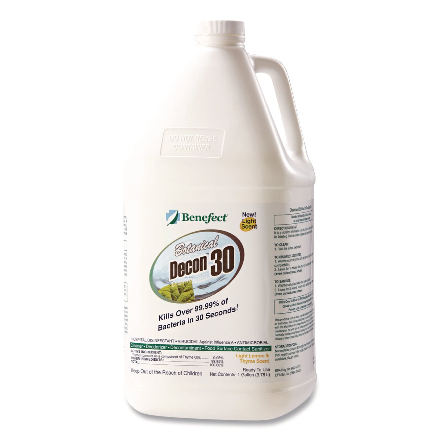BEF20476 Botanical Decon 30 Disinfectant Cleaner, Light Lemon and Thyme Scent, 1 gal Bottle