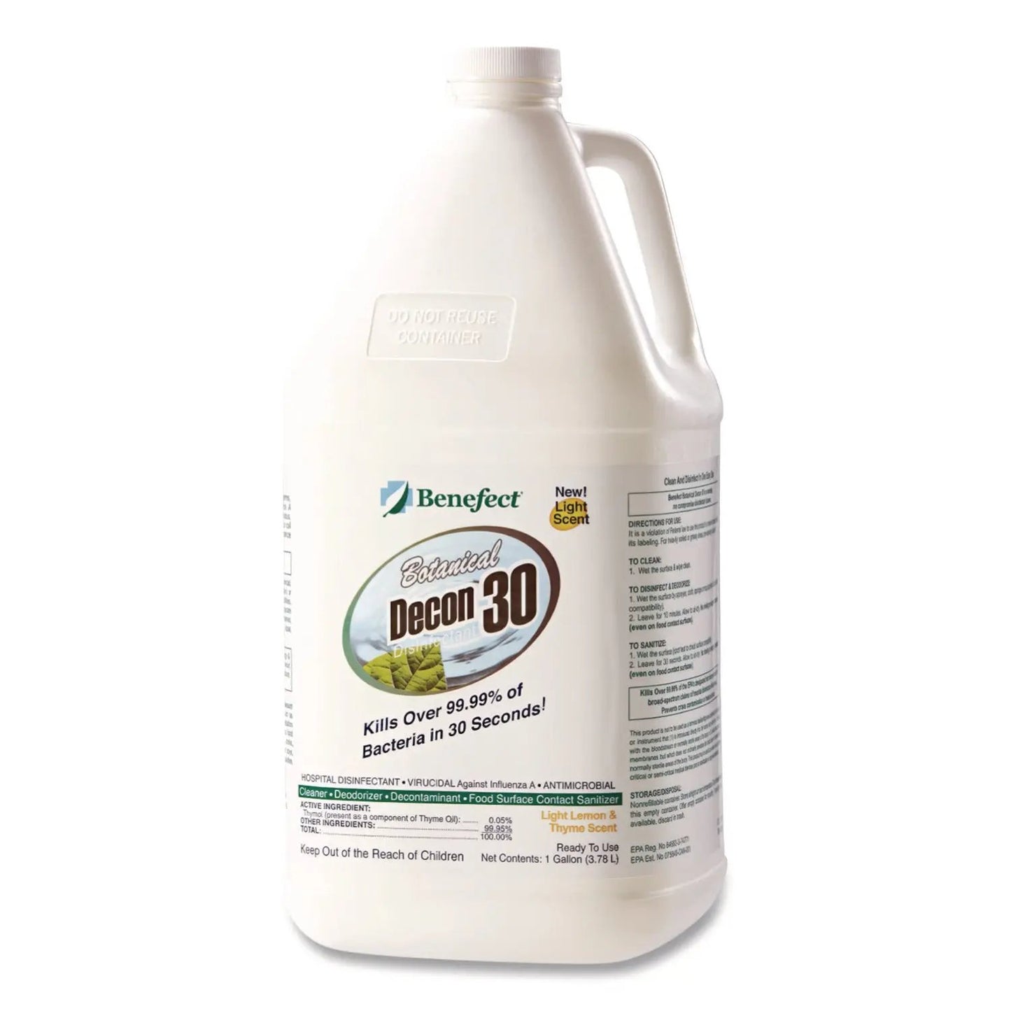 BEF20476 Botanical Decon 30 Disinfectant Cleaner, Light Lemon and Thyme Scent, 1 gal Bottle Benefect