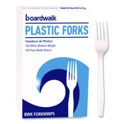 BWKFORKMWPSBX Mediumweight Polystyrene Cutlery, Fork, Plastic, White, 100/Box BOARDWALK