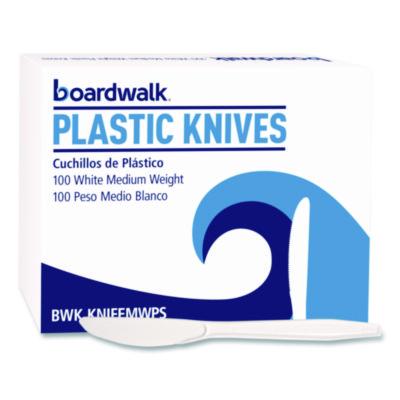 BWKKNIFEMWPSBX Mediumweight Polystyrene Cutlery, Knife, Plastic, White, 100/Box BOARDWALK