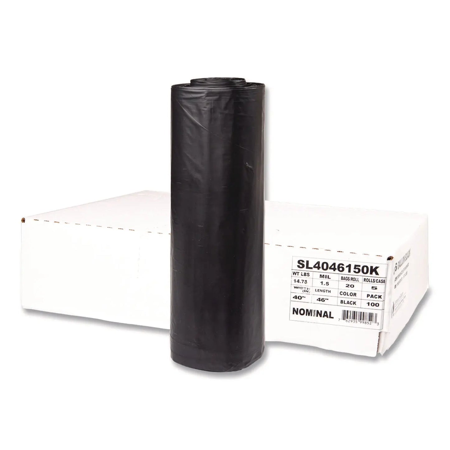 IBSSL4046150K Institutional Low-Density Can Liners, 45 gal, 1.5 mil, 40" x 46", Black, Interleaved Roll, 20 Bags/Roll, 5 Rolls/Carton Inteplast Group