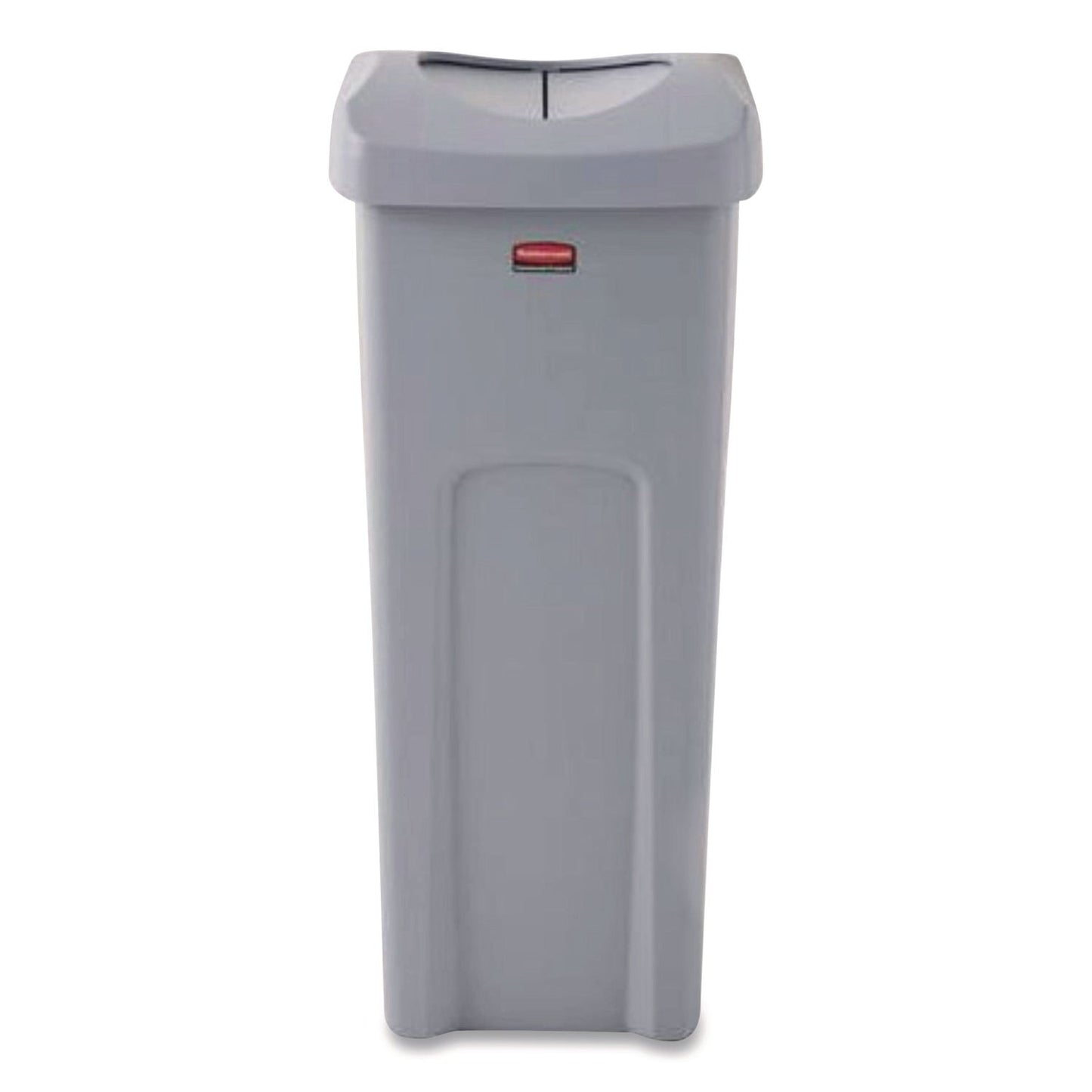 RCP2143862 Universal Square Trash Can with Swing Lid, 23 gal, Plastic, Gray RUBBERMAID COMMERCIAL PROD.