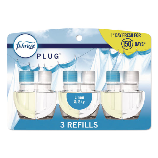 PGC13846 PLUG Air Freshener Refills, Linen and Sky, 2.63 oz, 3/Pack, 6 Packs/Carton