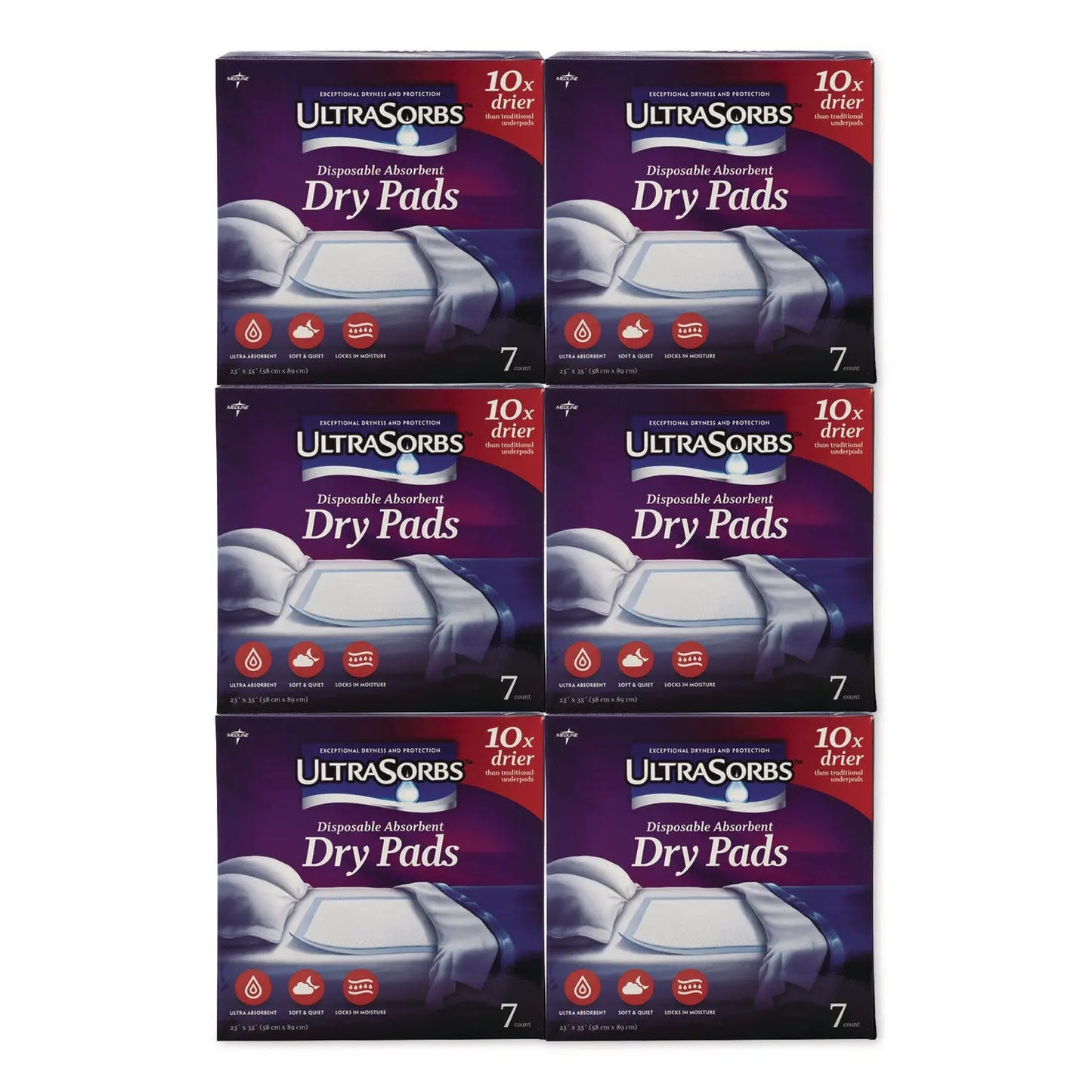 MIIDRY2336RETCT Ultrasorbs Disposable Dry Pads, 23" X 35", White, 7/box, 6/carton Medline
