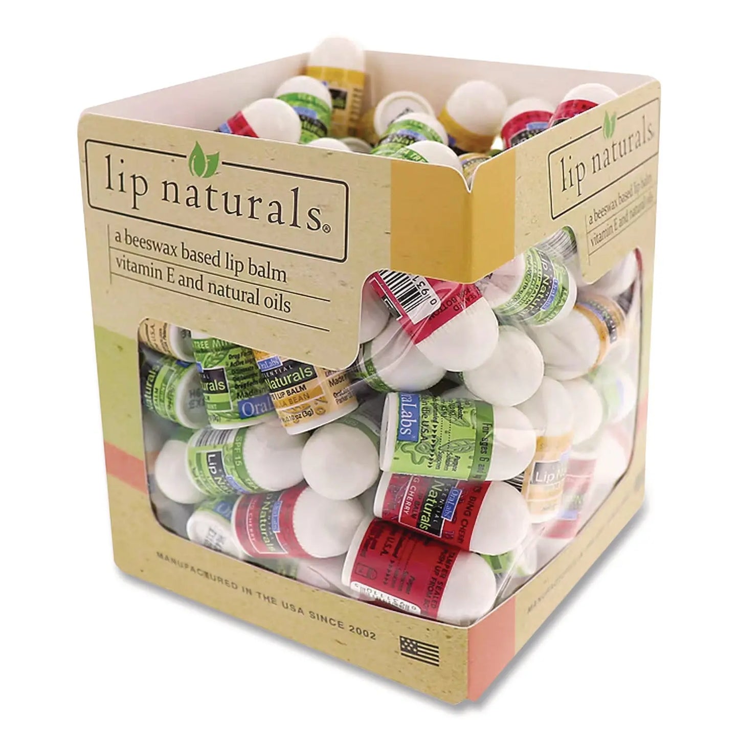 LIA950FB Assorted Flavors Lip Balm, Bing Cherry, Tea Tree Mint, Vanilla Bean, 0.1 oz Tube, 100/Box Lip Naturals
