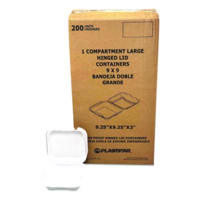PST12084 Foam Hinged Lid Containers, 9 x 9 x 3, White, Foam, 200/Carton PLASTIFAR SA