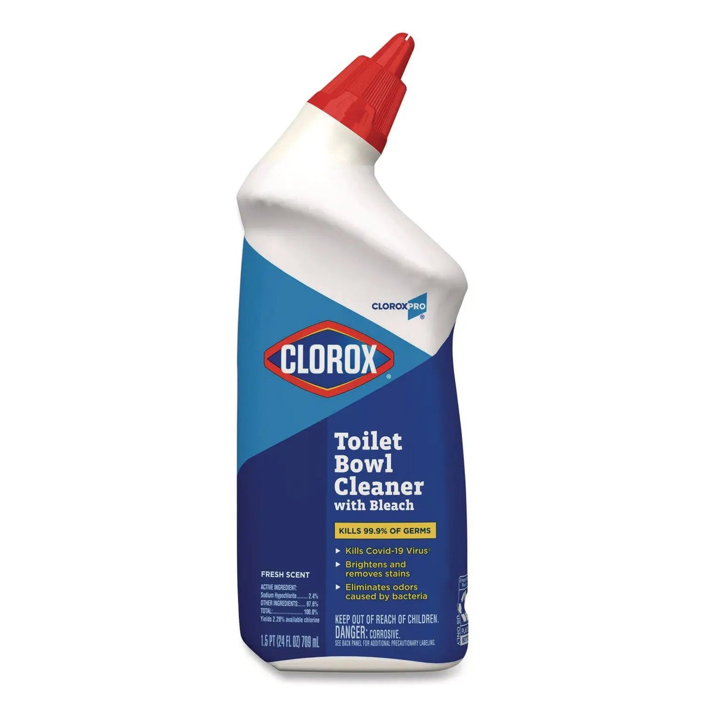 CLO00031EA Clorox Pro Toilet Bowl Cleaner with Bleach, Fresh Scent, 24 oz Bottle Clorox