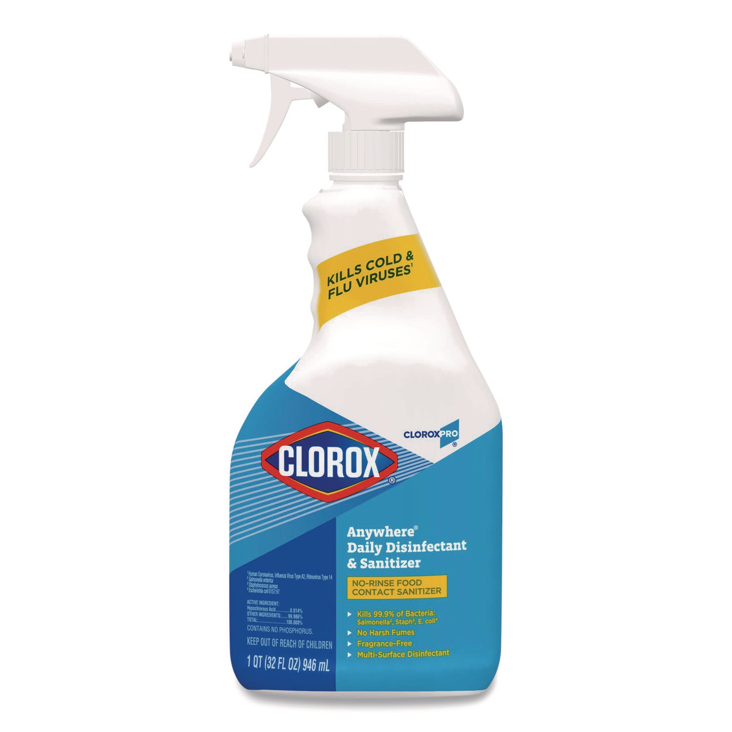 CLO01698 CloroxPro Anywhere Daily Disinfectant and Sanitizer, Unscented, 32 oz Spray Bottle