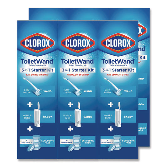 CLO03191CT Toiletwand Disposable Toilet Cleaning System: Handle, Caddy And Refills, White, 6/Carton
