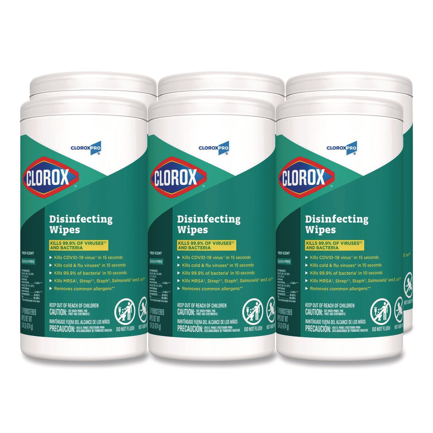 CLO15949CT Disinfecting Wipes, 1-Ply, Fresh Scent, 7 x 8, White, 75/Canister, 6 Canisters/Carton