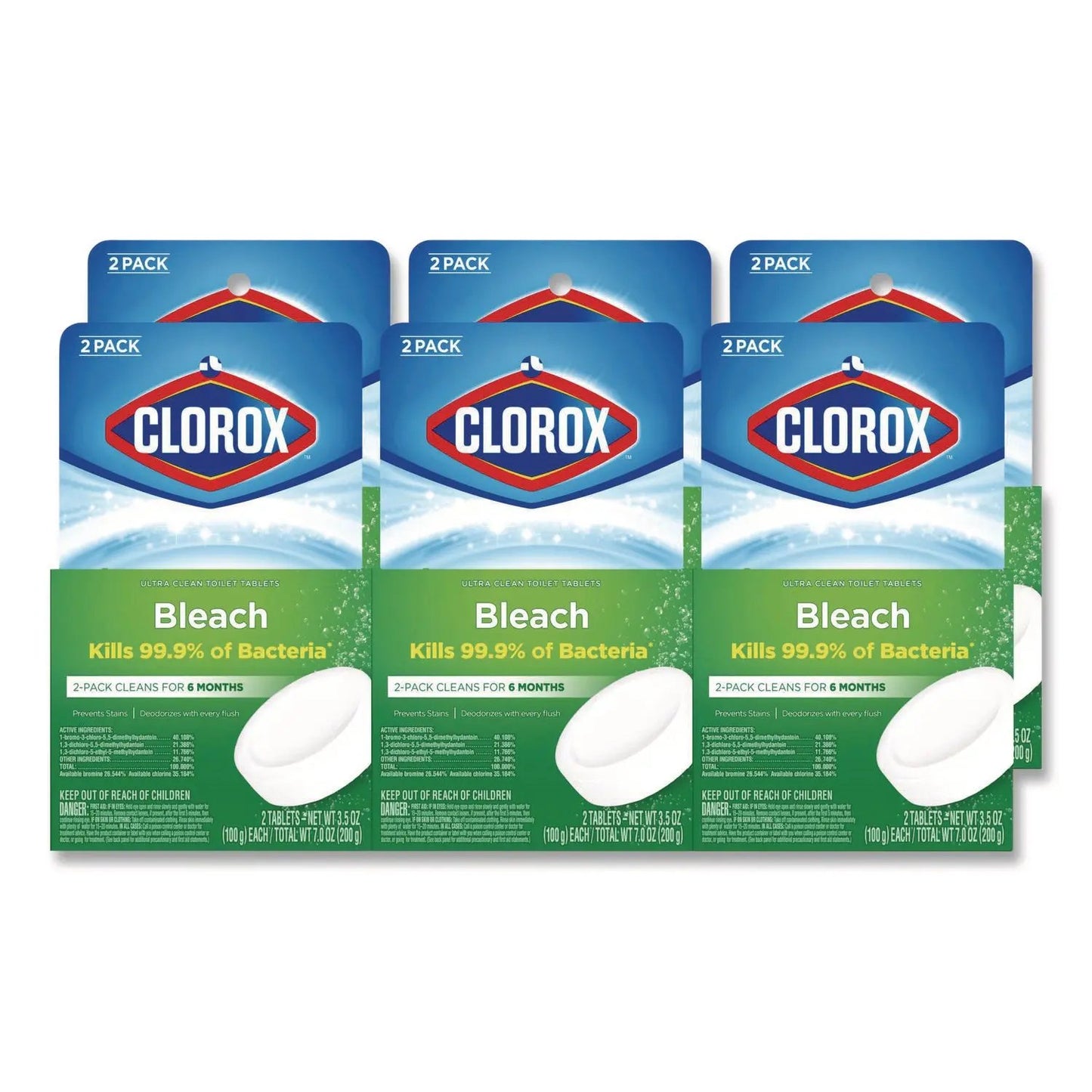 CLO30024CT Ultra Clean Toilet Tablets Bleach, 3.5 oz Tablet, 2/Pack, 6 Packs/Carton Clorox