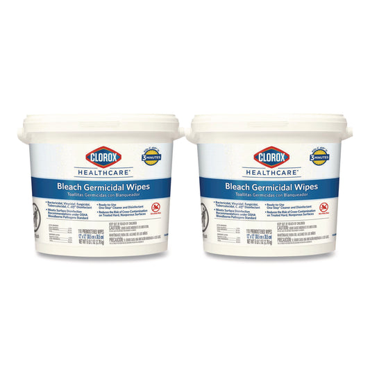 CLO30358CT Bleach Germicidal Wipes, 1-Ply, 12 x 12, Unscented, White, 110/Bucket, 2 Buckets/Carton