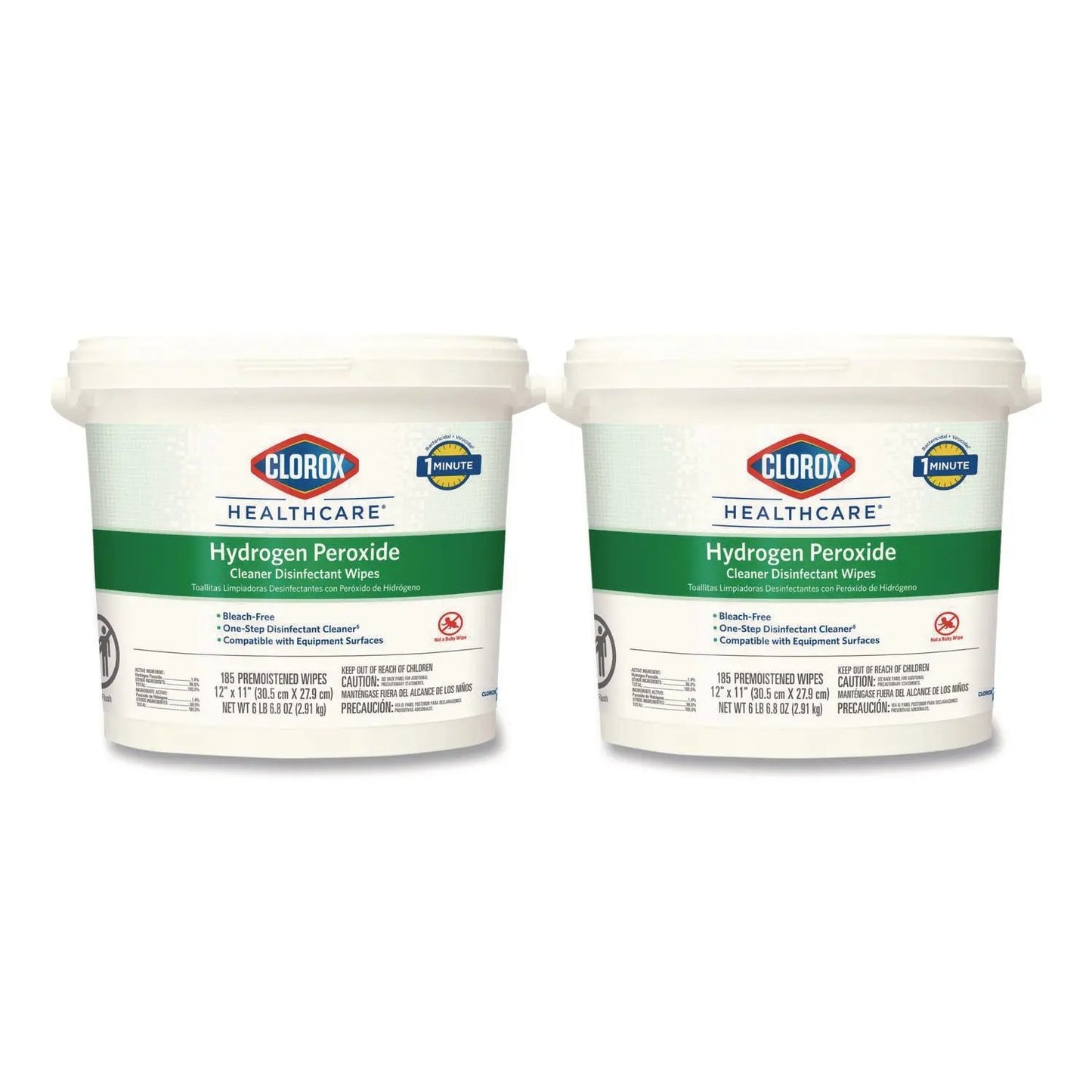 CLO30826 Hydrogen Peroxide Cleaner Disinfectant Wipes, 12 x 11, Unscented, White, 185/Bucket, 2 Buckets/Carton Clorox Healthcare