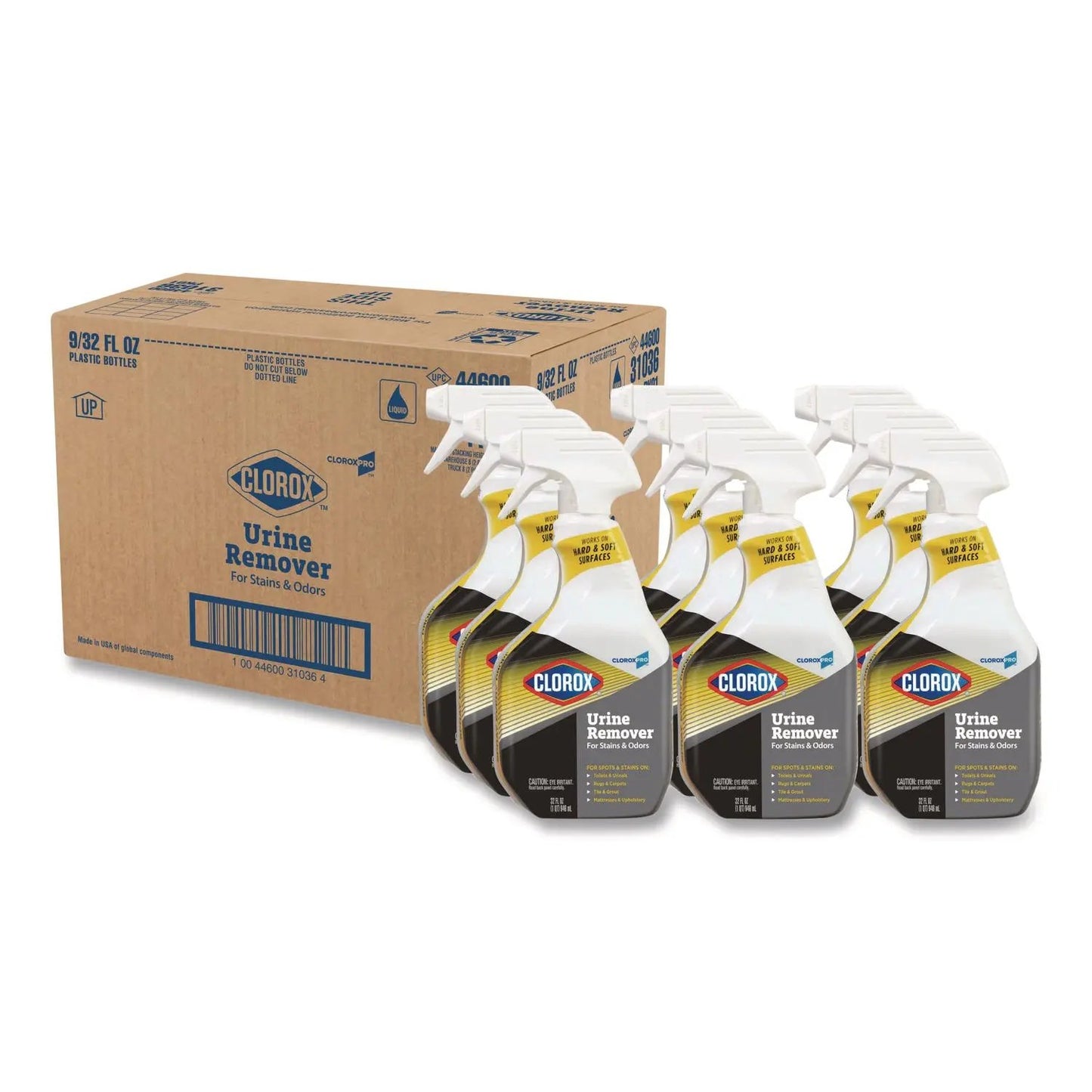 CLO31036CT CloroxPro Urine Remover for Stains and Odors, 32 oz Spray Bottle, 9/Carton Clorox