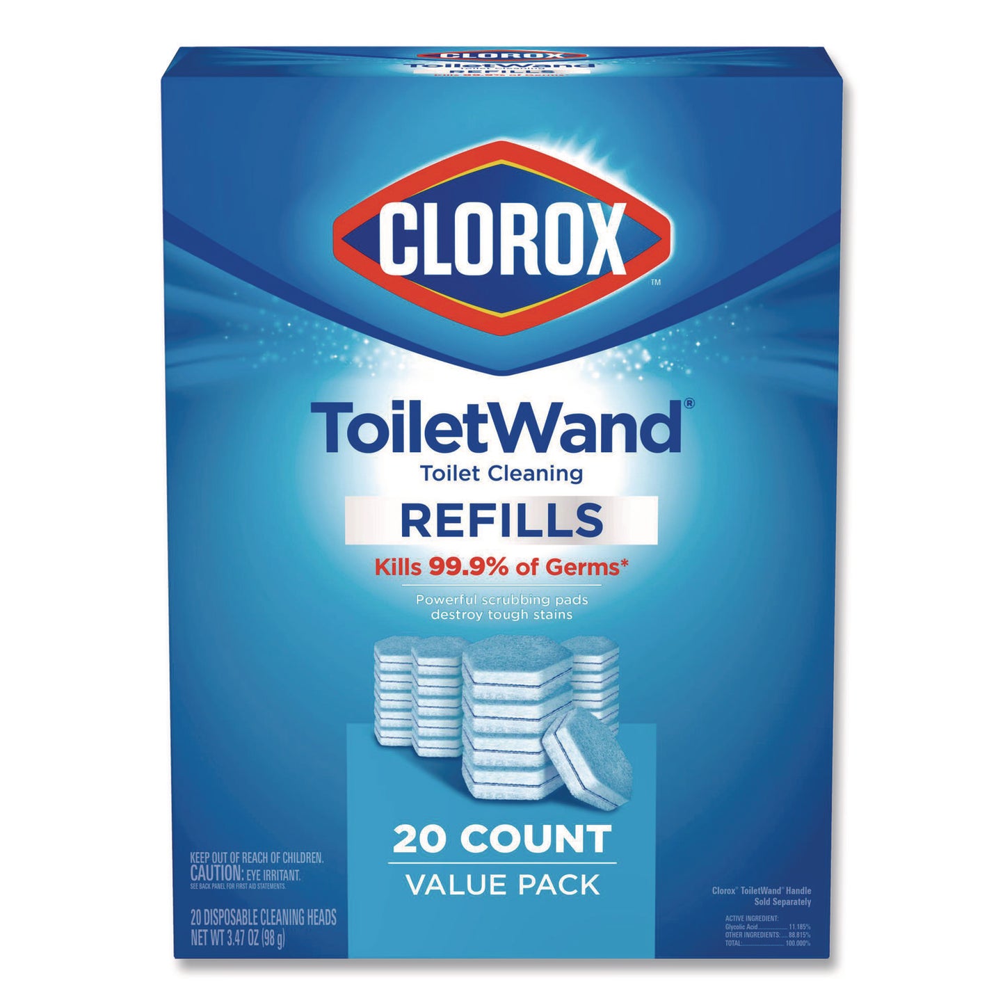 CLO31049 ToiletWand Toilet Cleaning Refills, Toilet Cleaning Scrubbing Pads, Blue/White, 20/Pack