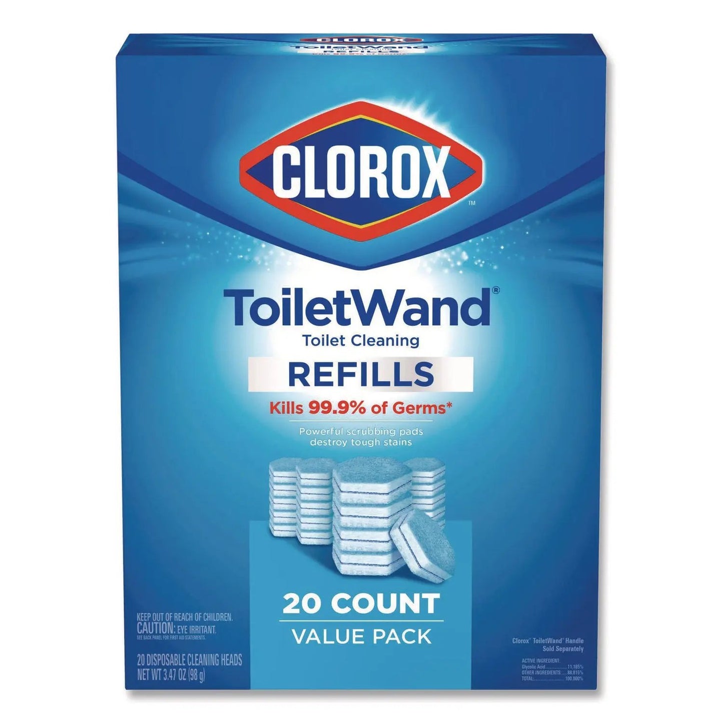 CLO31049 ToiletWand Toilet Cleaning Refills, Toilet Cleaning Scrubbing Pads, Blue/White, 20/Pack Clorox