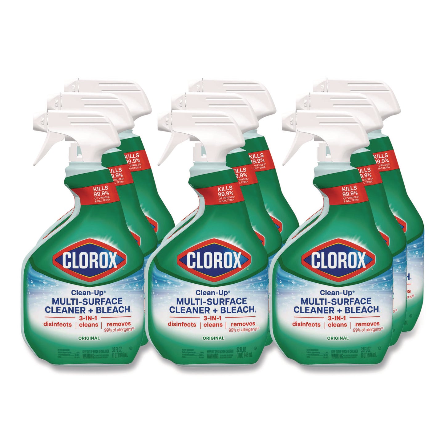 CLO31221 Clean-Up Multi-Surface Cleaner with Bleach, Original, 32 oz Spray Bottle, 9/Carton