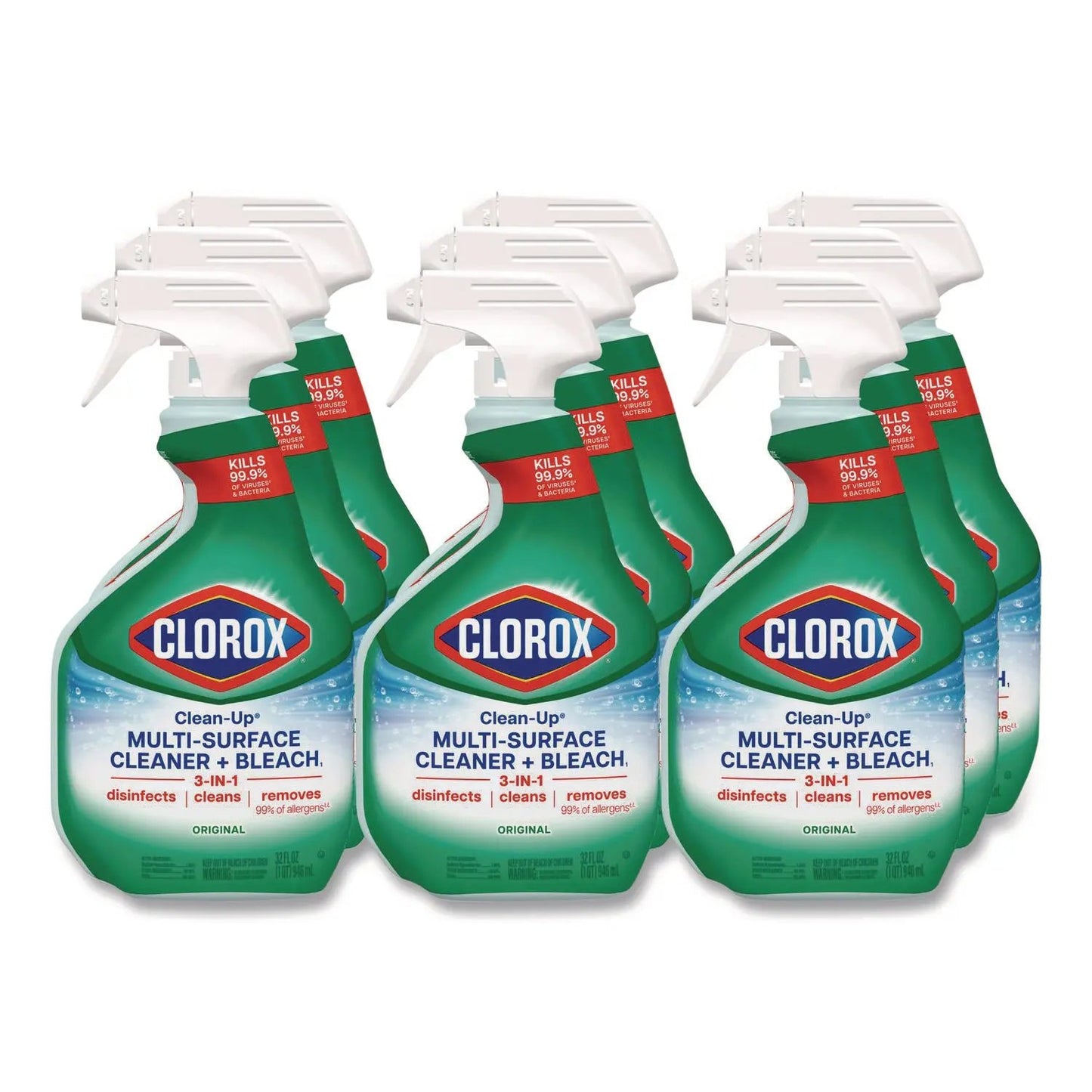 CLO31221 Clean-Up Multi-Surface Cleaner with Bleach, Original, 32 oz Spray Bottle, 9/Carton Clorox