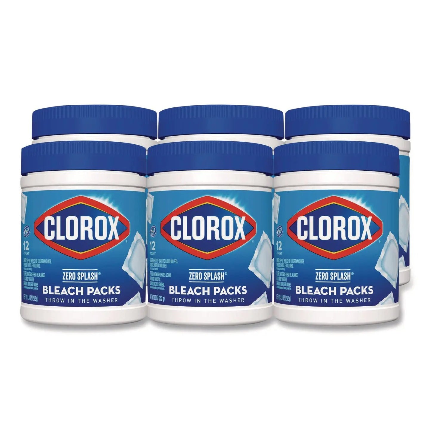 CLO31371 Zero Splash Bleach Packs, Regular, 12 Packs/Canister, 6 Canisters/Carton Clorox