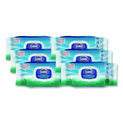 CLO31430 Disinfecting Cleaning Wipes, Flex Pack, 1-Ply, 8 x 7, Fresh Scent, White, 75 Towels/Box, 6 Boxes/Carton