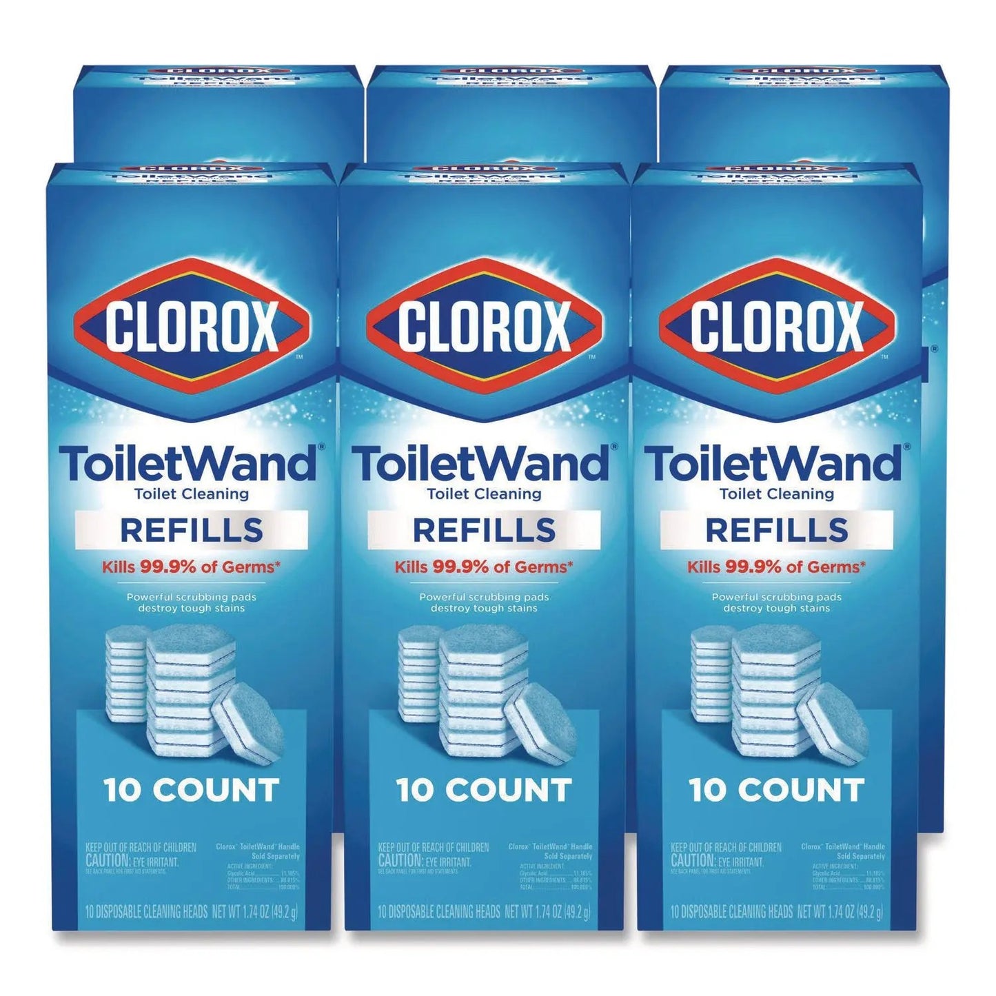 CLO31620 ToiletWand Toilet Cleaning Refills, Toilet Cleaning Scrubbing Pads, Blue/White, 10/Pack, 6 Packs/Carton Clorox