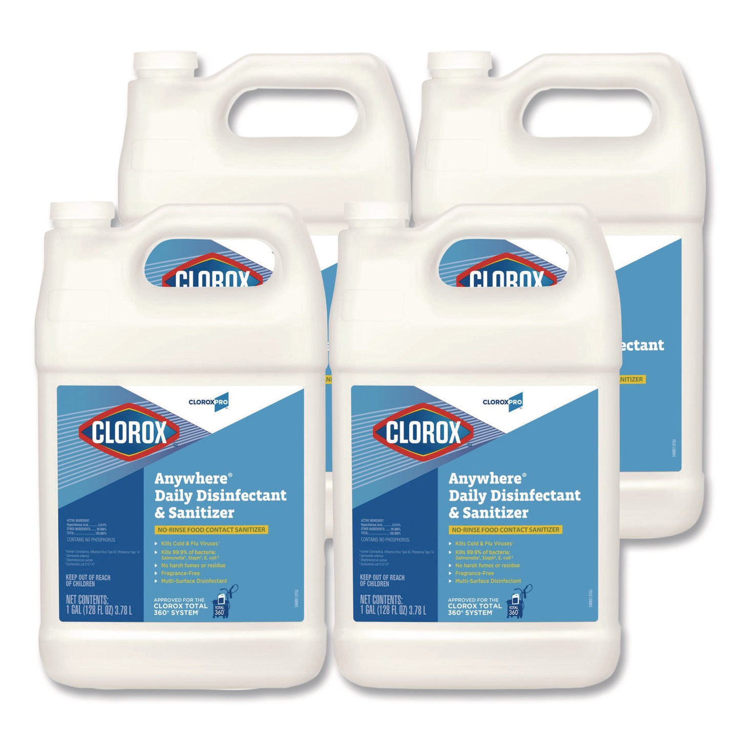 CLO31651 CloroxPro Anywhere Daily Disinfectant and Sanitizer, 128 oz Bottle, 4/Carton