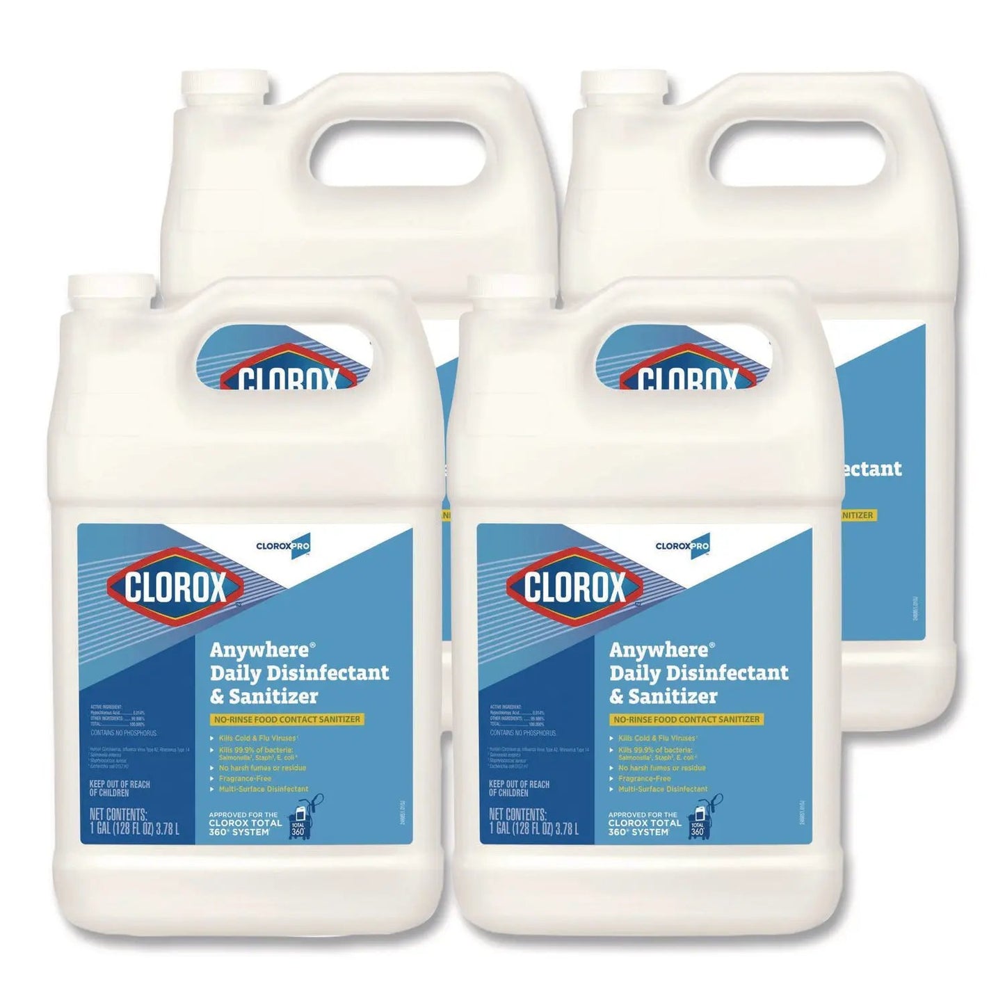 CLO31651 CloroxPro Anywhere Daily Disinfectant and Sanitizer, 128 oz Bottle, 4/Carton Clorox