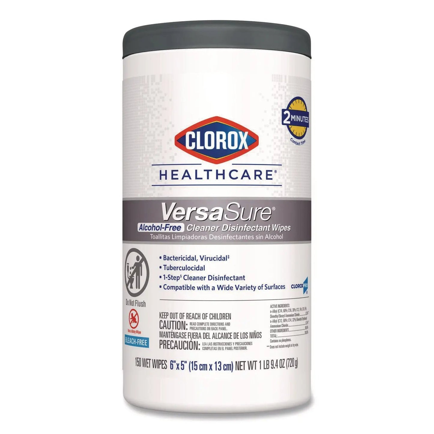 CLO31758EA VersaSure Cleaner Disinfectant Wipes, 1-Ply, 6 x 5, Fragranced, White, 150 Towels/Canister Clorox Healthcare