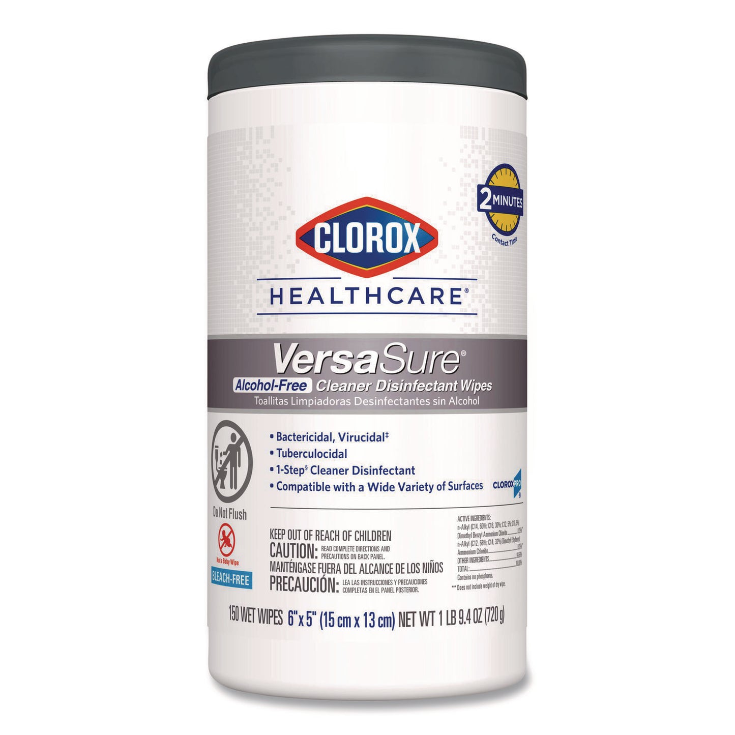 CLO31758EA VersaSure Cleaner Disinfectant Wipes, 1-Ply, 6 x 5, Fragranced, White, 150 Towels/Canister