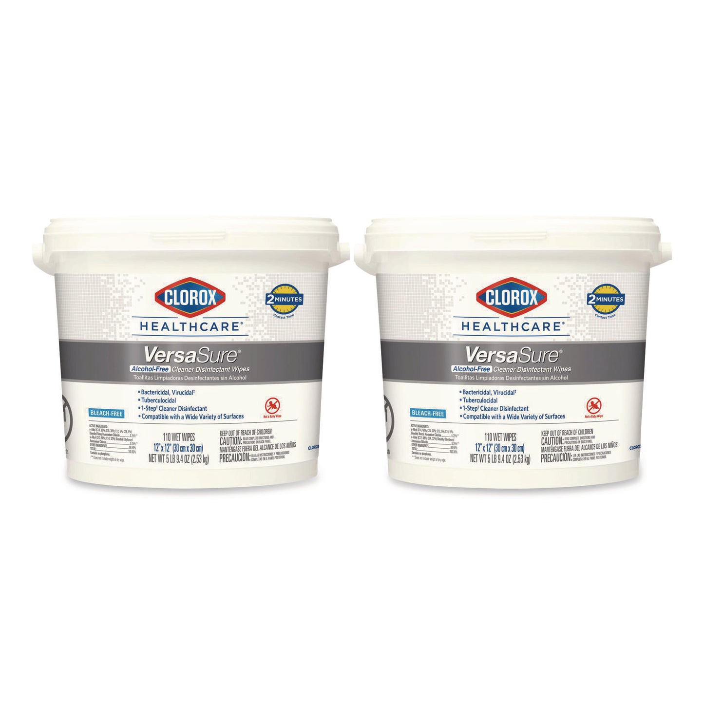 CLO31759 VersaSure Cleaner Disinfectant Wipes, 1-Ply, 12 x 12, Fragranced, White, 110/Bucket, 2 Buckets/Carton