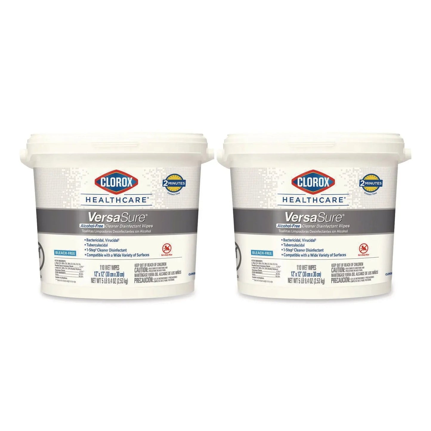 CLO31759 VersaSure Cleaner Disinfectant Wipes, 1-Ply, 12 x 12, Fragranced, White, 110/Bucket, 2 Buckets/Carton Clorox Healthcare