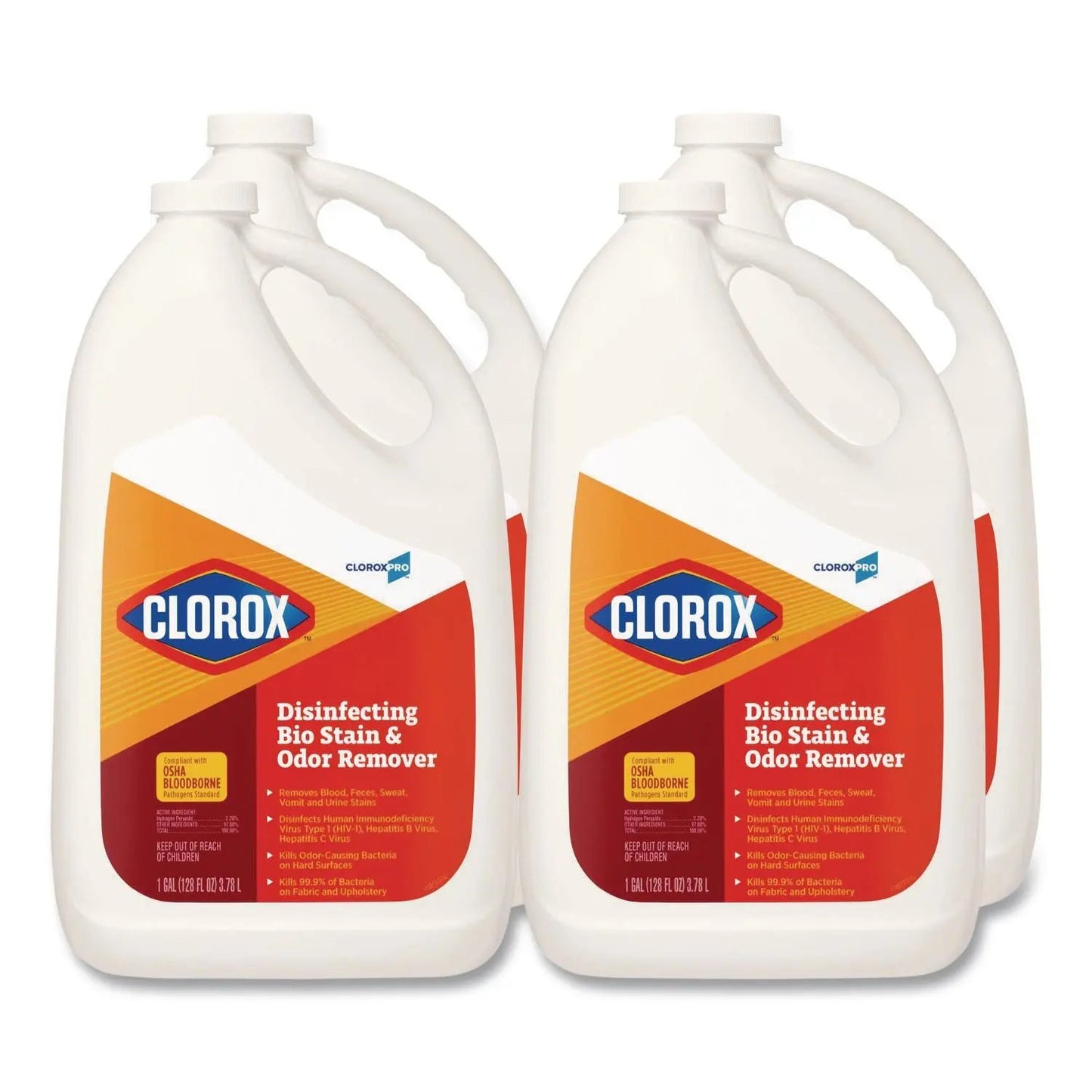 CLO31910 CloroxPro Disinfecting Bio Stain and Odor Remover, Fragranced, 128 oz Refill Bottle, 4/Carton Clorox