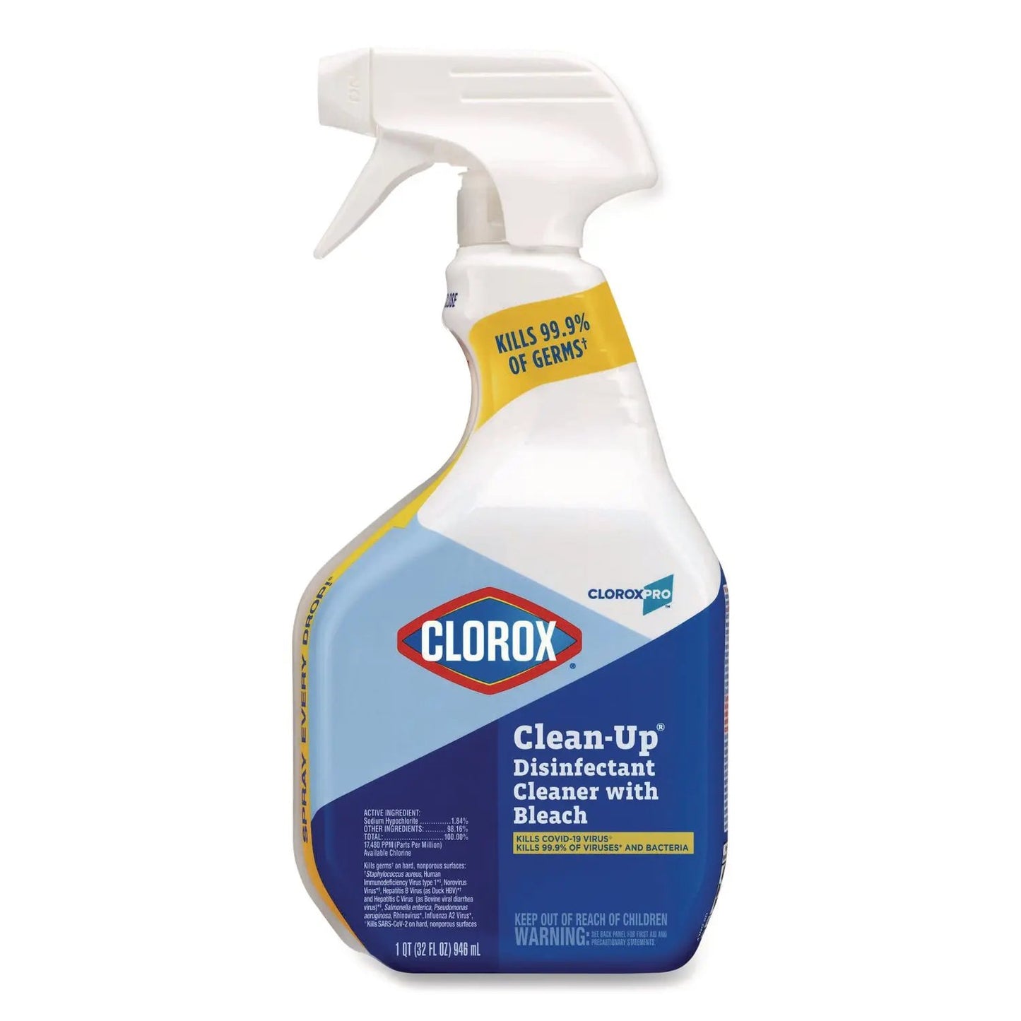 CLO35417EA CloroxPro Clean-Up Disinfectant Cleaner with Bleach, 32 oz Smart Tube Spray Clorox