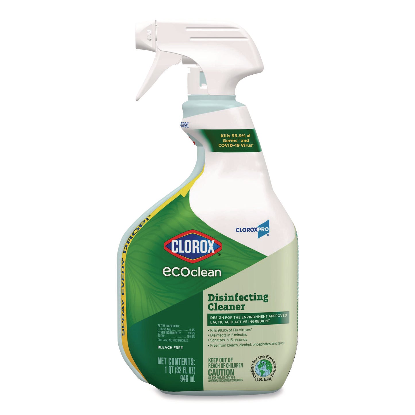 CLO60213 Clorox Pro EcoClean Disinfecting Cleaner, Unscented, 32 oz Spray Bottle