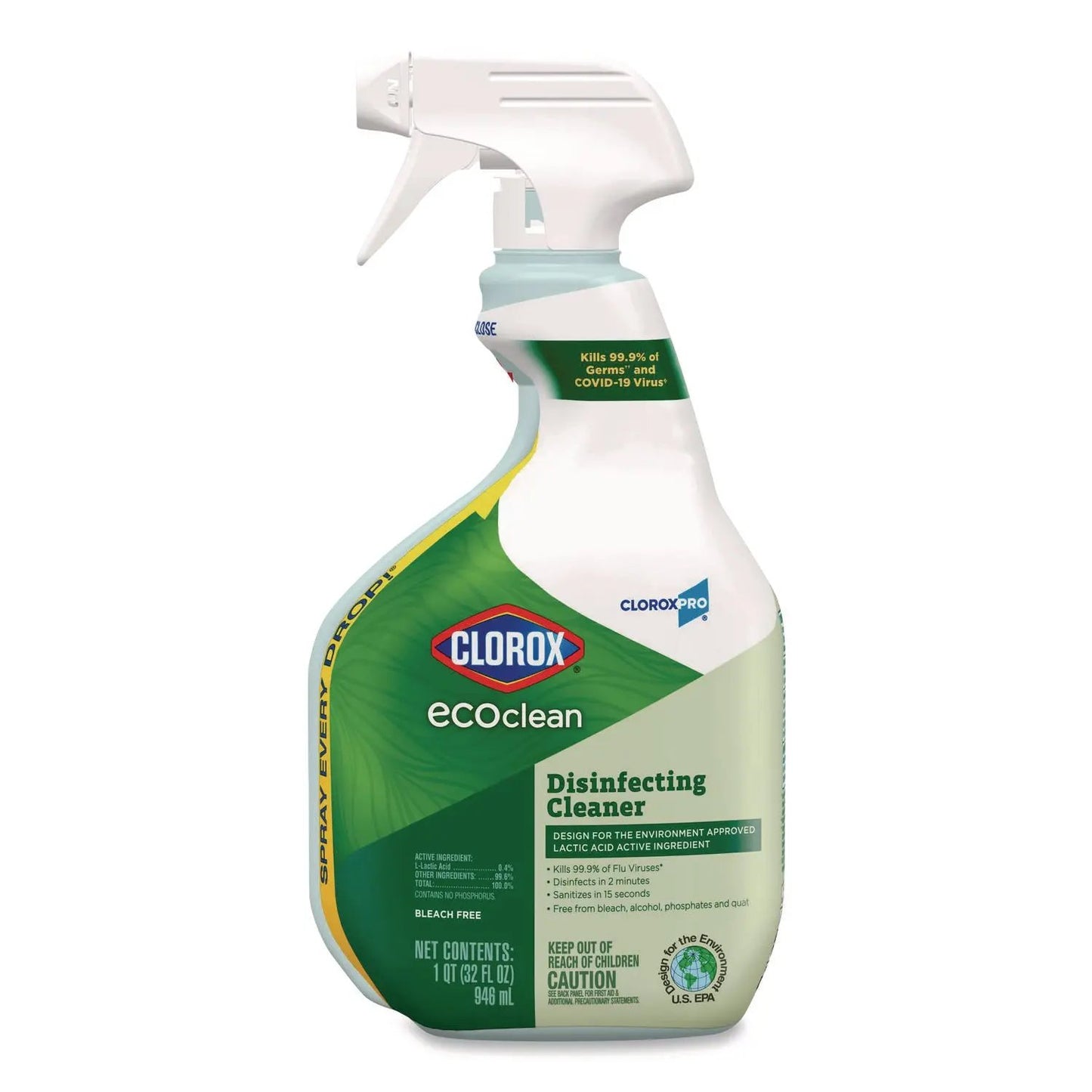 CLO60213 Clorox Pro EcoClean Disinfecting Cleaner, Unscented, 32 oz Spray Bottle Clorox