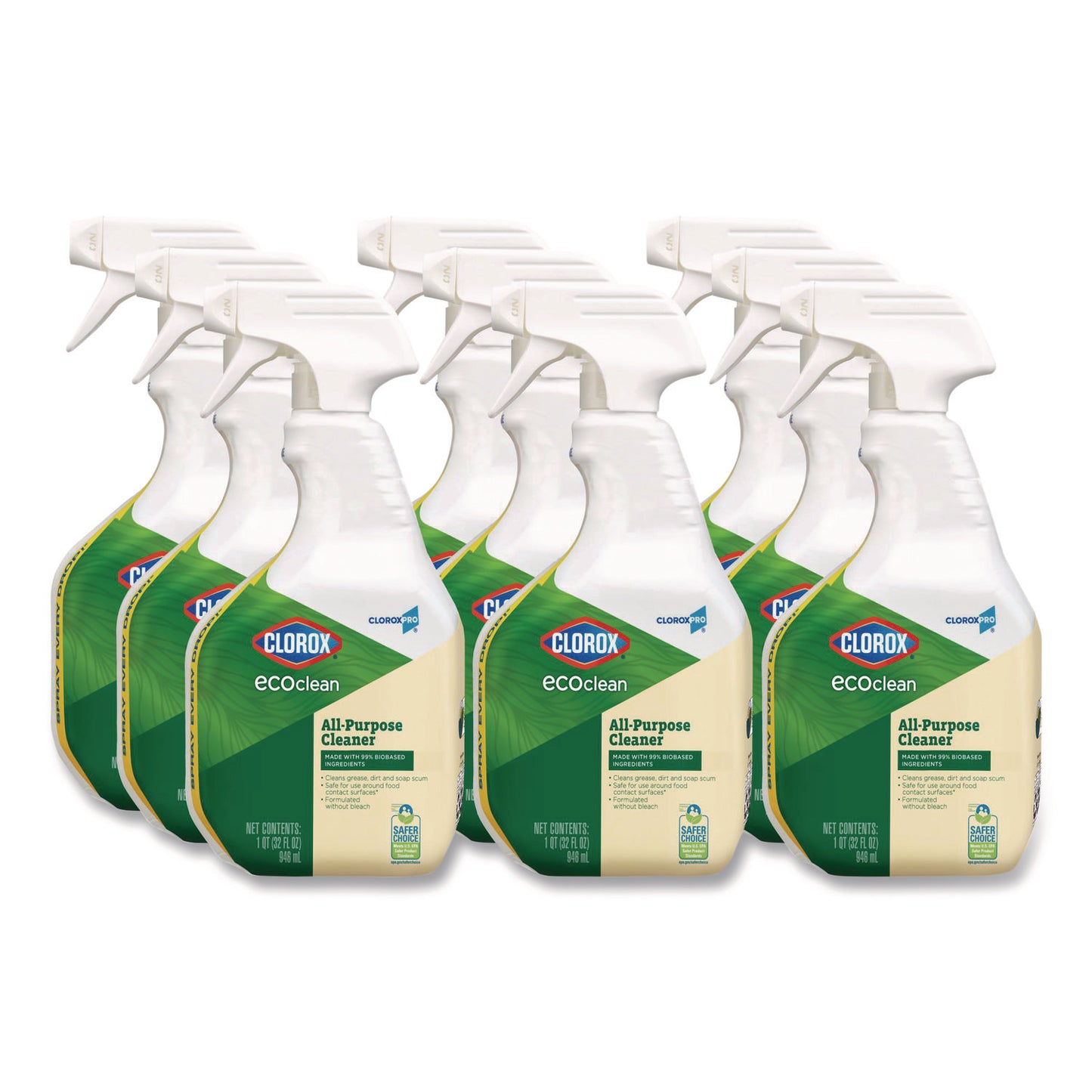 CLO60276CT Clorox Pro EcoClean All-Purpose Cleaner, Unscented, 32 oz Spray Bottle, 9/Carton