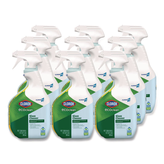 CLO60277CT Clorox Pro EcoClean Glass Cleaner, Unscented, 32 oz Spray Bottle, 9/Carton