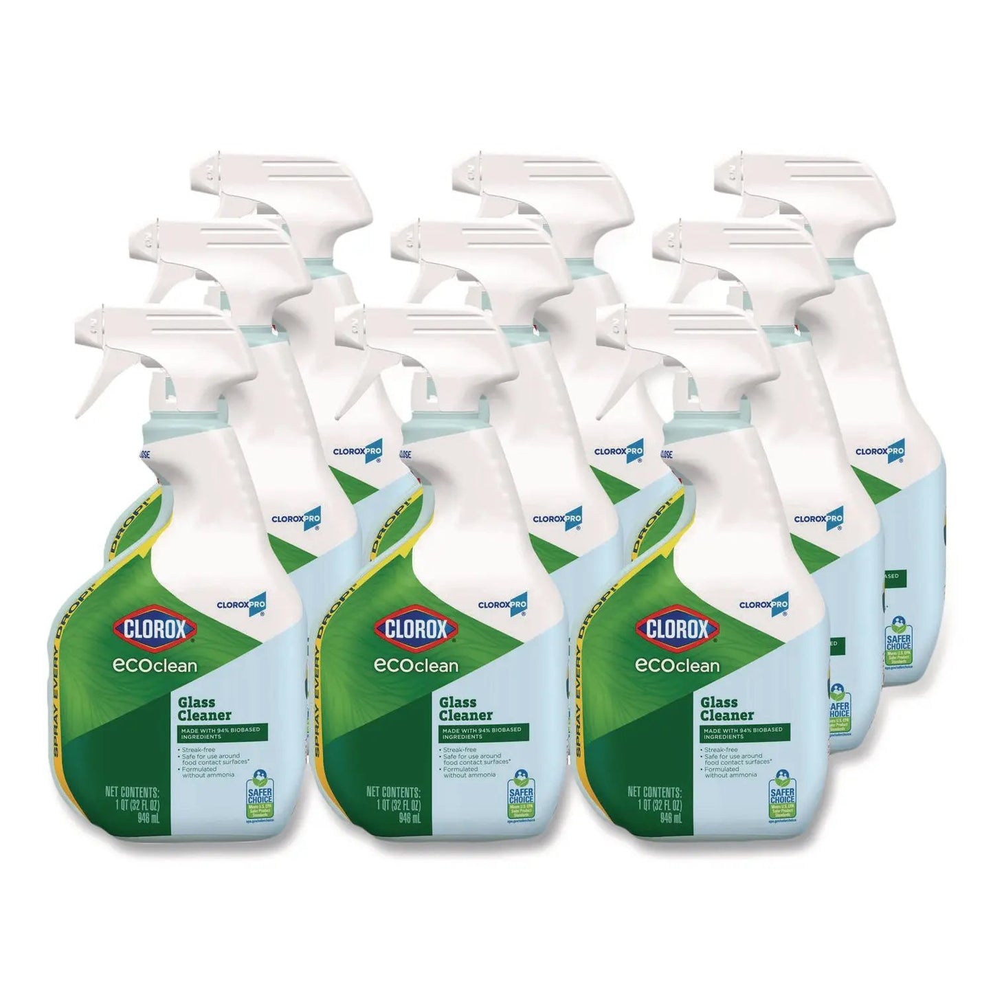 CLO60277CT Clorox Pro EcoClean Glass Cleaner, Unscented, 32 oz Spray Bottle, 9/Carton Clorox
