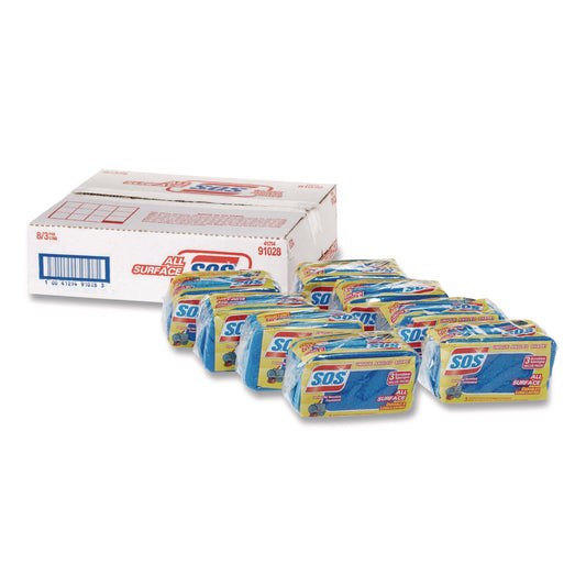 CLO91028CT All Surface Scrubber Sponge, 2.5 x 4.5, 0.9" Thick, Dark Blue/Light Blue, 3/Pack, 8 Packs/Carton