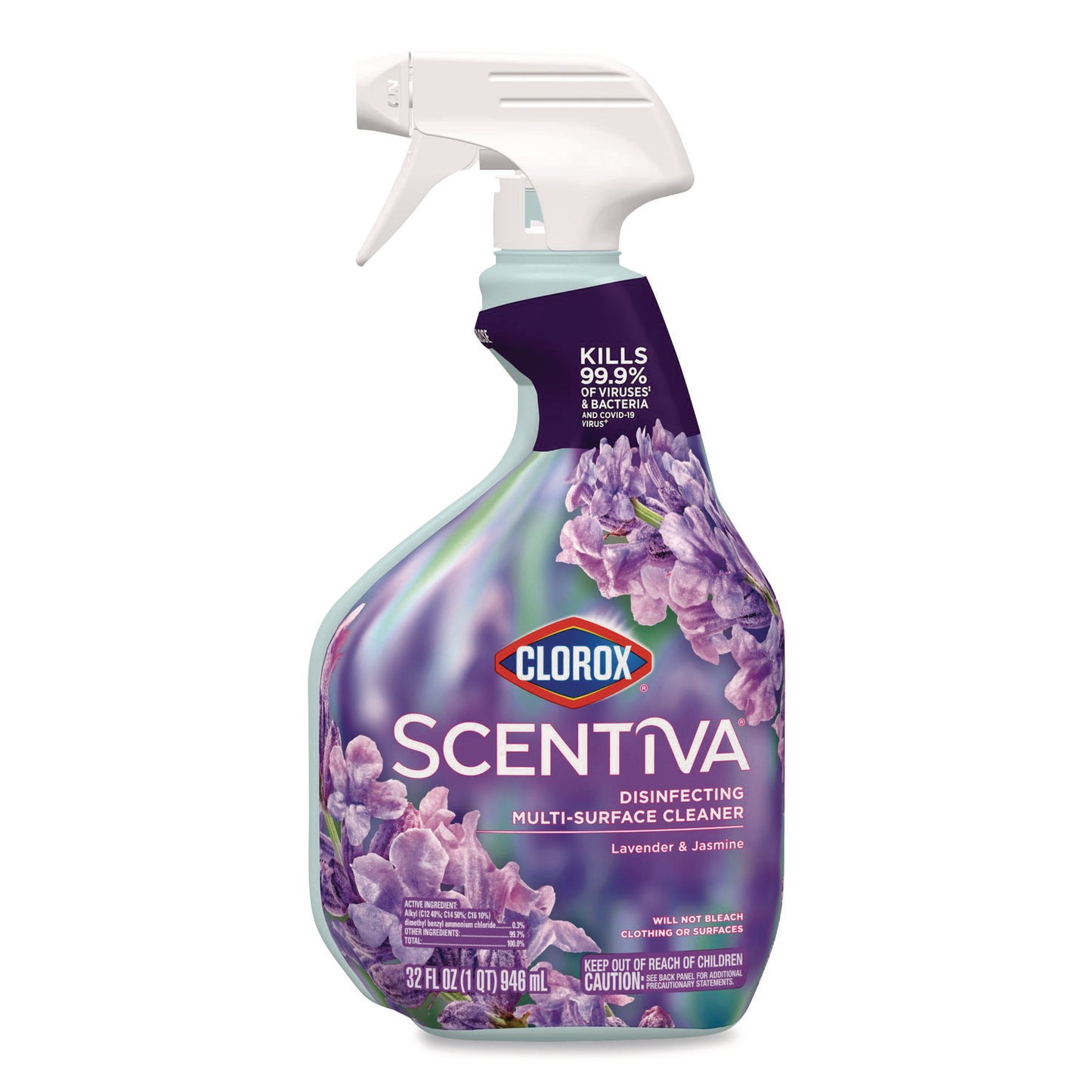 CLO60523EA Scentiva Disinfecting Multi-Surface Cleaner, Bleach Free, Lavender and Jasmine, 32 oz Spray Bottle