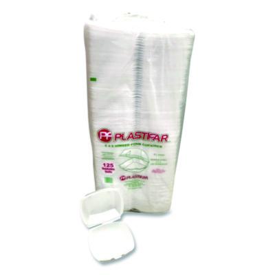 PST12175 Foam Hinged Lid Containers, 6 x 6 x 3, White, Foam, 500/Carton PLASTIFAR SA