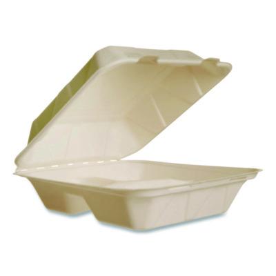 VEGVWHC83NFA Nourish Molded Fiber Takeout Containers, Compostable, 3 Compartments, 7.9 x 7.9 x 2.9, White, Sugarcane, 200/Carton