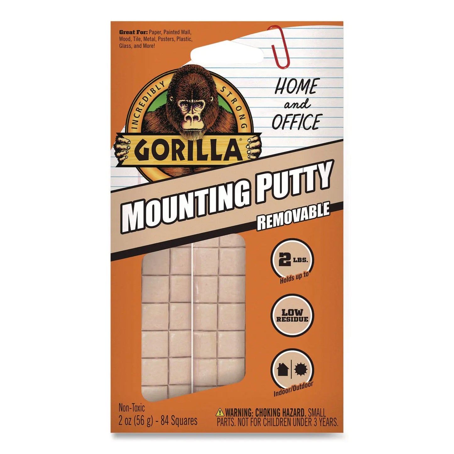 GOR102745 Removable Mounting Putty, Repositionable and Reusable, 2 oz, 84 Squares/Pack Gorilla