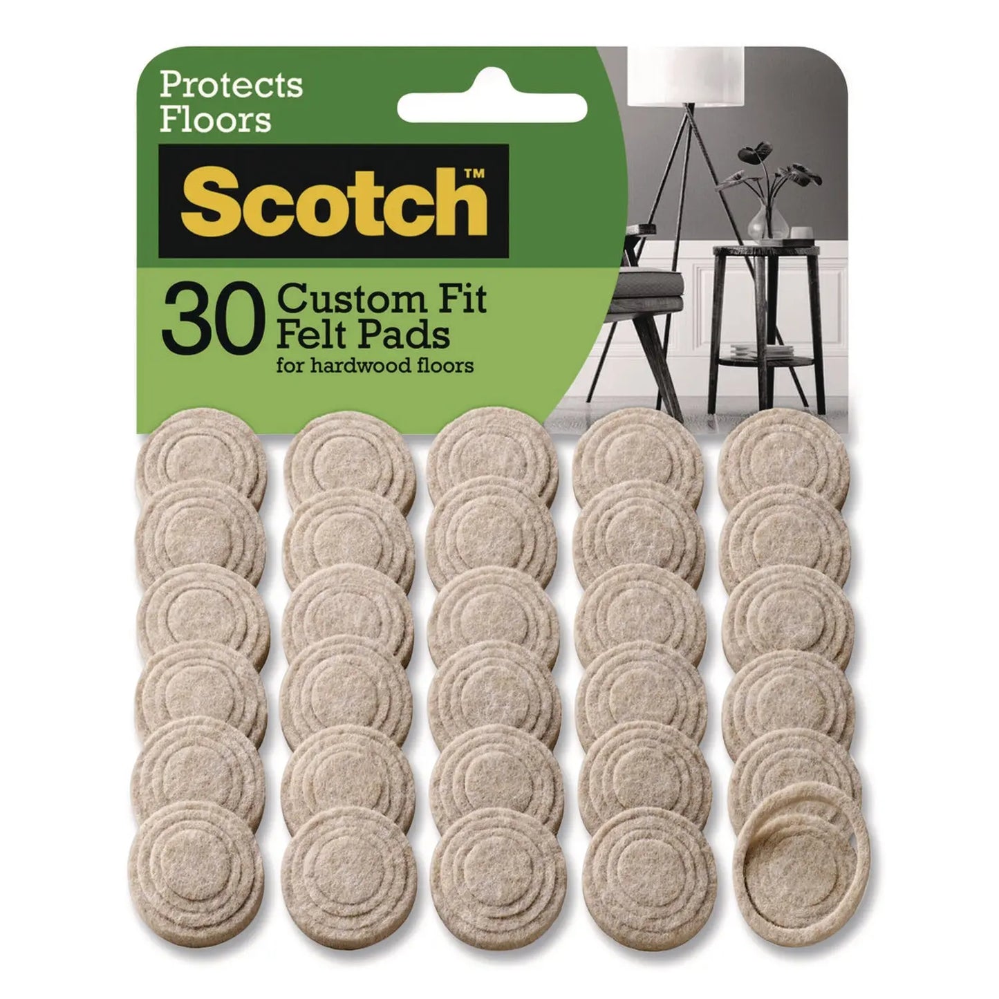 MMMSP884NA Custom Fit Felt Pads, 1.5" dia, Beige, 30/Pack Scotch