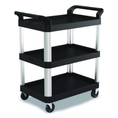 SUARC2030 Three-Shelf Service Cart, Metal/Plastic, 3 Shelves, 300 lb Capacity, 20" x 34" x 37.92", Black