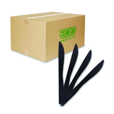 ECOEPS111 100% Recycled Content Cutlery, Knife, Plastic, Black, 50/Pack, 20 Packs/Carton